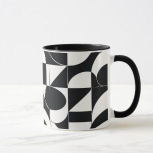 Caneca Padrão Geométrico Abstrato Mosaico Preto e Branco 