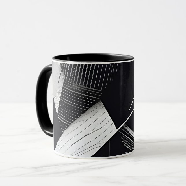 Caneca Padrão Geométrico abstrato preto e branco escuro (Frente Esquerda)