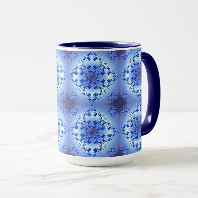 Caneca padrão geométrico azul abstrato (Frente Esquerda)