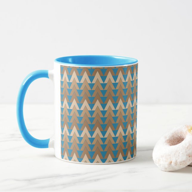 Caneca Padrão geométrico azul e castanho  (Com Donut)