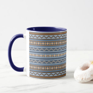 Caneca Padrão Geométrico Azul e Marrom no Estilo Sudoeste