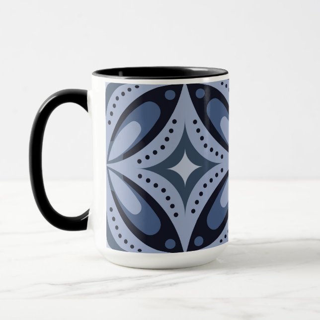 Caneca Padrão Geométrico Azul Estilo Retro (Esquerda)