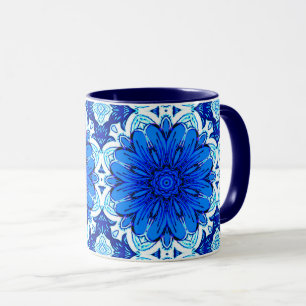 Caneca Padrão Geométrico da Flor no Azul Cobalto e no Mar