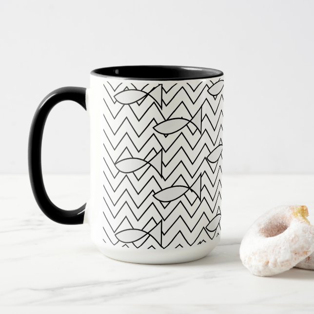 Caneca Padrão Geométrico de Listra Chevron de Peixe (Com Donut)