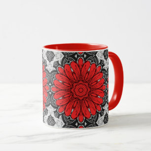 Caneca Padrão geométrico de margarida em preto vermelho e