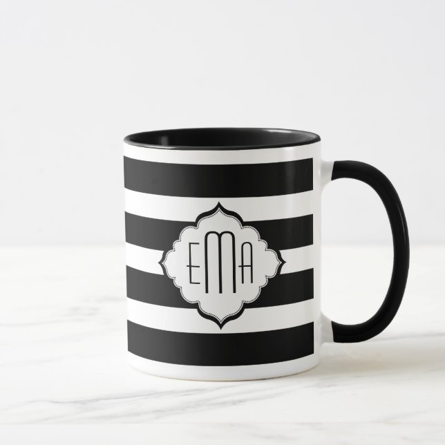 Caneca Padrão Geométrico de Stripes Pretas e Brancas (Direita)