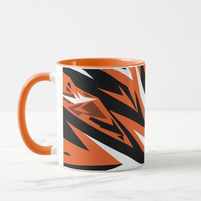 Caneca Padrão Geométrico Dinâmico Abstrato Laranja e Pret (Esquerda)
