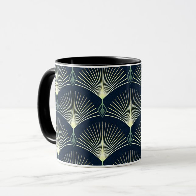 Caneca Padrão Geométrico do Deco de Arte Azul Escuro (Frente Esquerda)