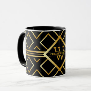 Caneca Padrão Geométrico FAUX Dourado com Monograma em PR