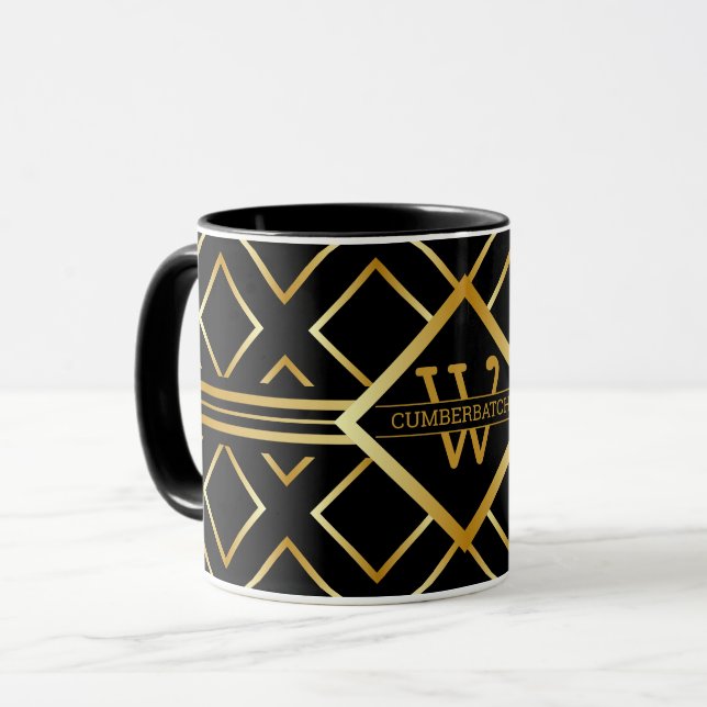 Caneca Padrão Geométrico FAUX Dourado com Monograma em PR (Frente Esquerda)