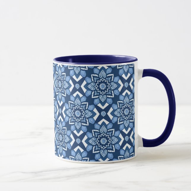Caneca Padrão Geométrico Floral na moda Azul (Direita)