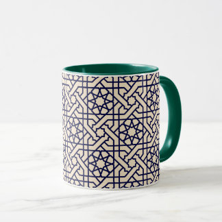 Caneca Padrão Geométrico Islâmico Azul Branco Marroquino
