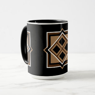 Caneca Padrão Geométrico Marrom e Preto