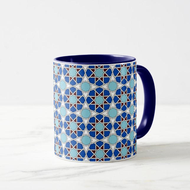 Caneca Padrão Geométrico Marroquino Azul-Islâmico (Frente Esquerda)