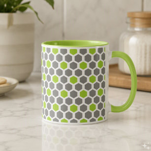 Caneca Padrão Geométrico Moderno Cinza Verde Limão