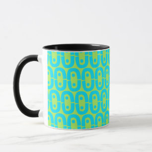 Caneca Padrão Geométrico Turquesa e Verde Lima