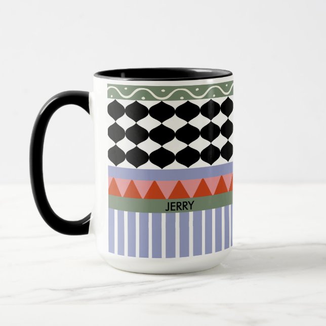 Caneca Padrão geométrico verde sálvia personalizado (Esquerda)