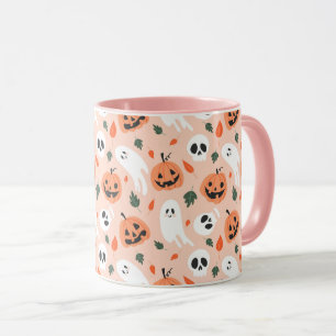 Caneca Padrão Ghost e Jack-O-Lanterna Bonito
