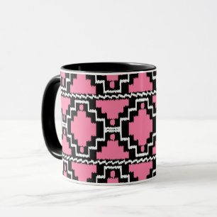 Caneca Padrão Ikat Aztec - Rosa Fuchsia, Preto e Branco