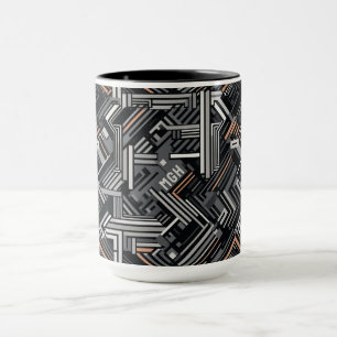 Caneca Padrão Industrial Abstrato de Monograma Personaliz