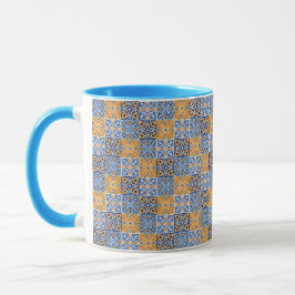 Caneca Padrão italiano azul e marrom elegante