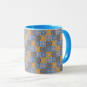Caneca Padrão italiano azul e marrom elegante