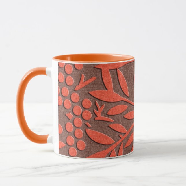 Caneca Padrão japonês de folhas e bagas vermelhas (Esquerda)