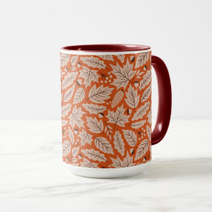Caneca Padrão Laranja Fall Folhas & Acorns