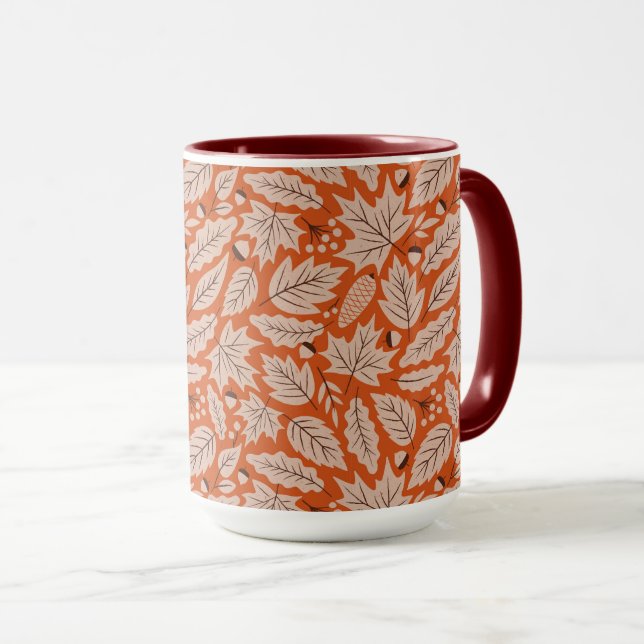 Caneca Padrão Laranja Fall Folhas & Acorns (Frente Esquerda)