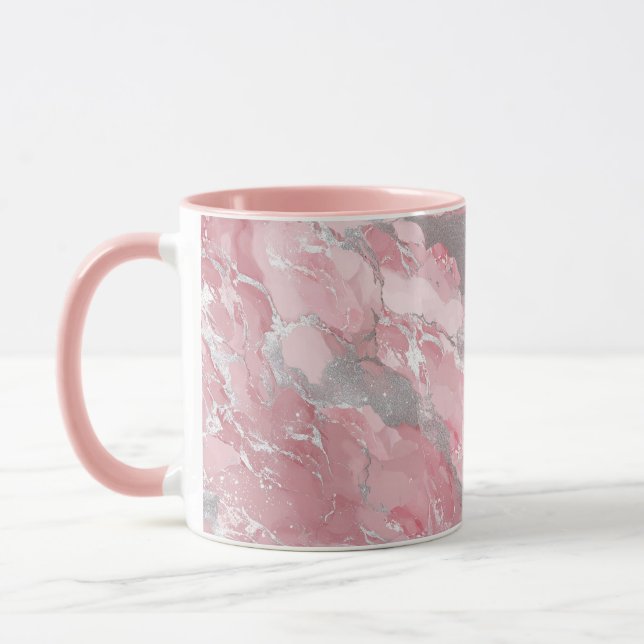 Caneca Padrão Macio Rosa e Prata Semelhante ao Mármore (Esquerda)