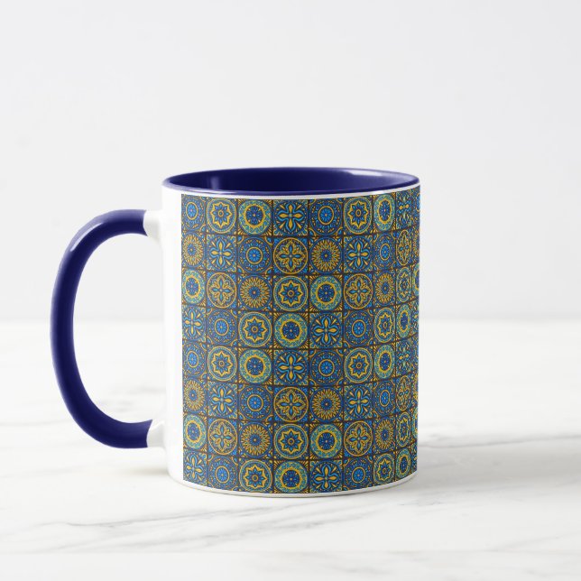 Caneca Padrão marroquino azul e branco elegante (Esquerda)