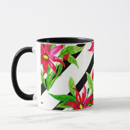 Caneca Padrão Moderno de Natal da Poinsettia Vermelha Wat