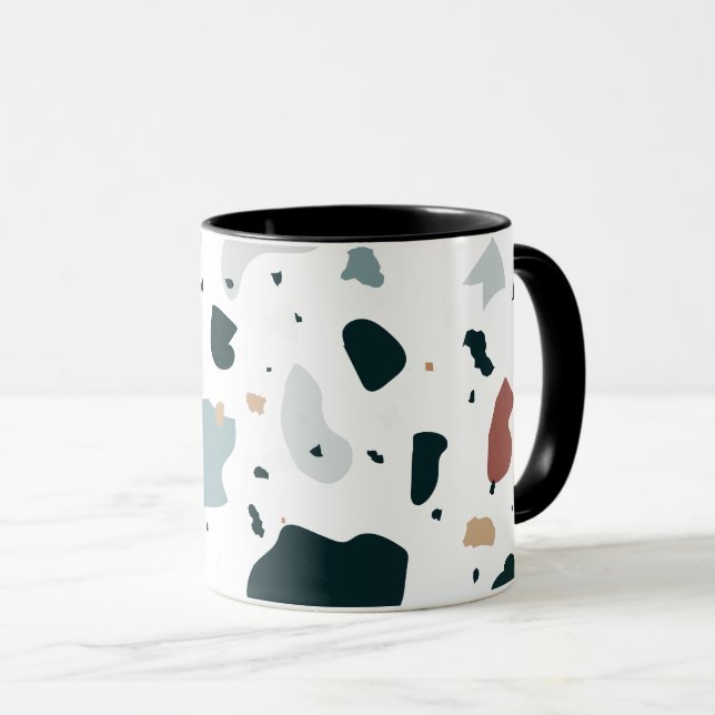 Caneca Padrão Moderno de Terrazzo – Mar Abstrato de Meado (Frente Esquerda)