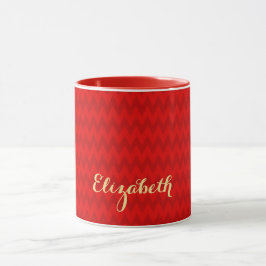 Caneca Padrão Moderno - Faux Dourado Nome Vermelho de Nat