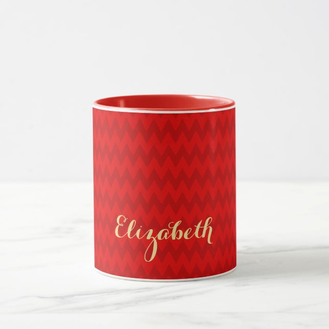 Caneca Padrão Moderno - Faux Dourado Nome Vermelho de Nat (Centro)