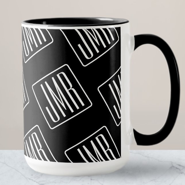 Caneca Padrão Monograma Moderno | Preto & Branco (Criador carregado)