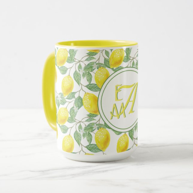 Caneca Padrão Monogramado de Árvore de Limão Decoração Am (Frente Esquerda)