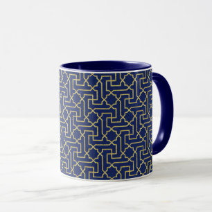 Caneca Padrão Mosaico Dourado do marinho Azul e Faux