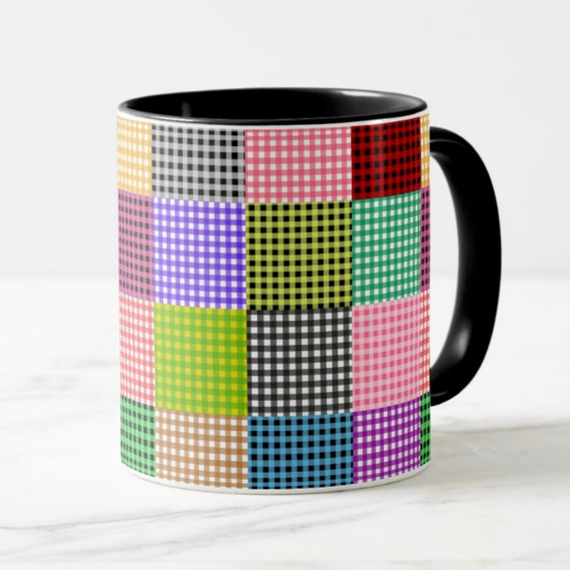 Caneca Padrão Multicolor de Xadrez de Patchwork Gingham (Criador carregado)