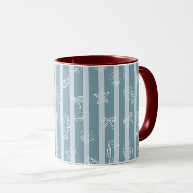 Caneca Padrão Náutico Costeiro | Concha de Mar Azul & Cav (Frente Esquerda)