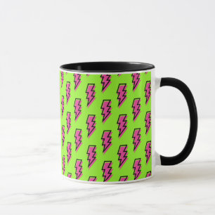 Caneca Padrão Neon Green & Pink Lightning Bolt do anos 80