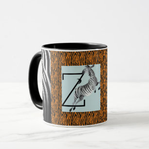 Caneca Padrão Personalizado Monograma de Zebra Laranja-Fa