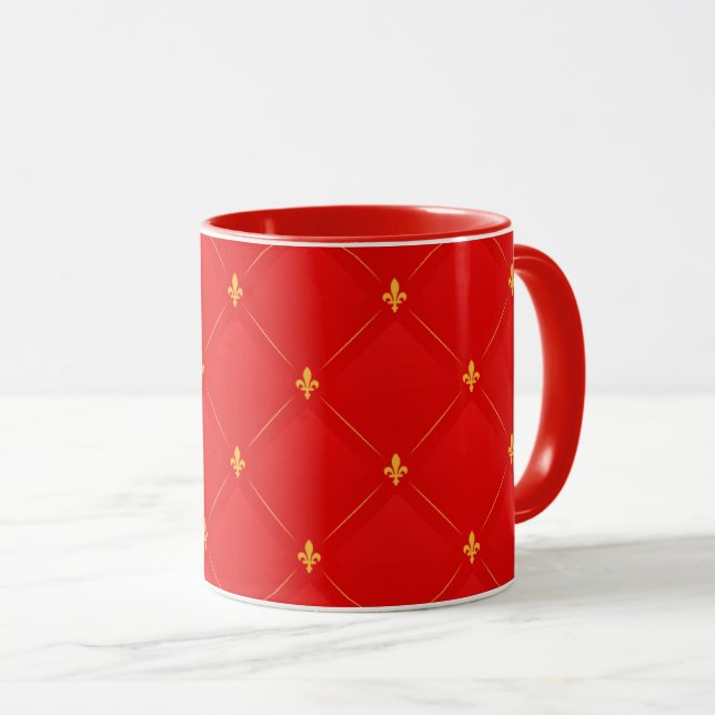 Caneca Padrão popular em vermelho e dourado (Frente Esquerda)