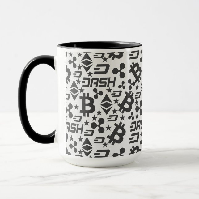 Caneca Padrão Preto e Branco da Cryptocurrency (Esquerda)