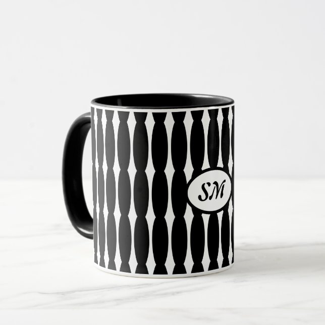Caneca Padrão preto e branco, suas iniciais ou monograma (Frente Esquerda)