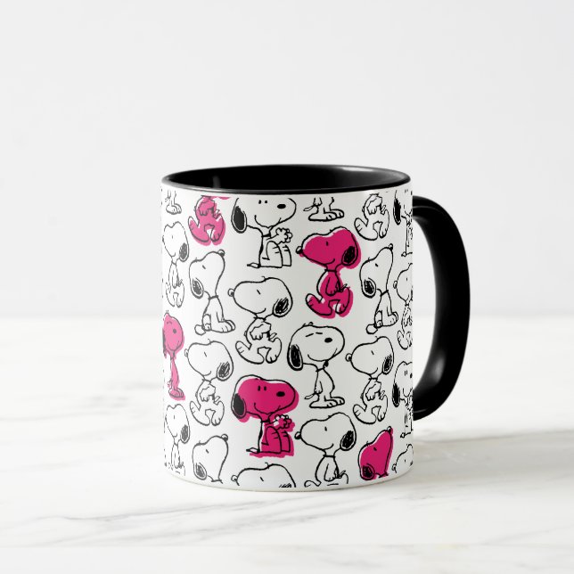 Caneca Padrão preto e magenta do snoopy (Frente Esquerda)