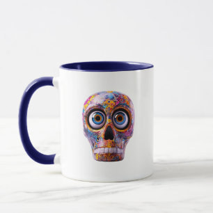 Caneca Padrão Psicodélico de Caveira Arte Colorida