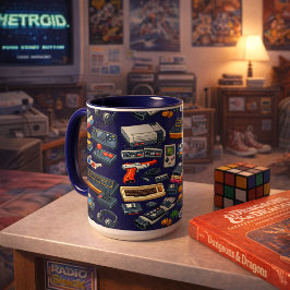 Caneca Padrão Retro de Acessórios de Video Game dos Anos 