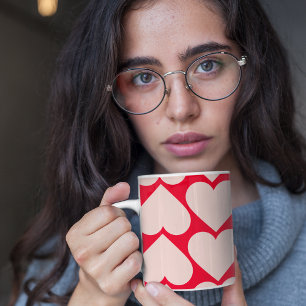 Caneca Padrão Romântico de Corações Vermelho e Rosa M