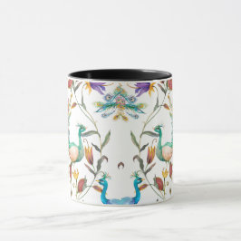 Caneca Padrão sem costura com pavão e flores